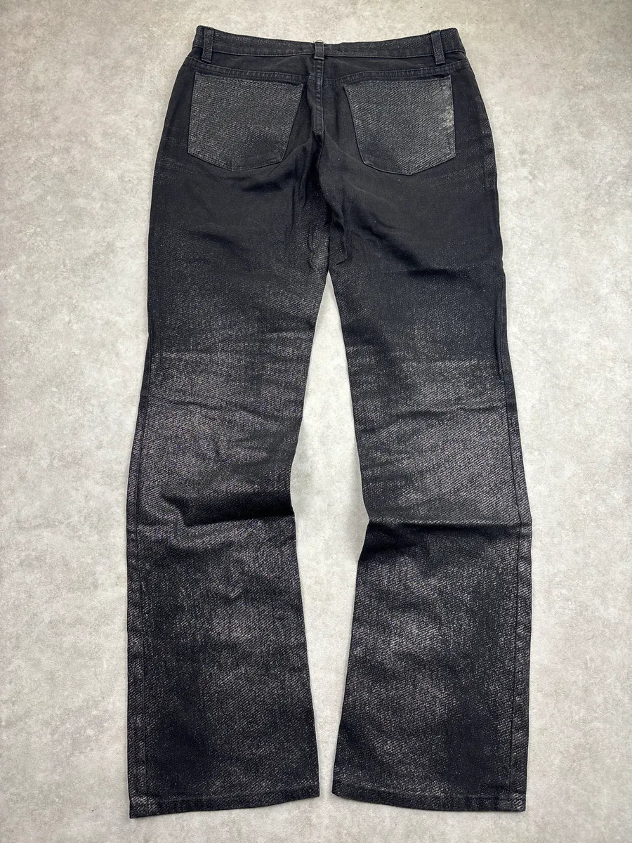 2000s Roberto Cavalli Black Denim Metallic Coated Straight-Leg Jeans UhAvsvxA 4