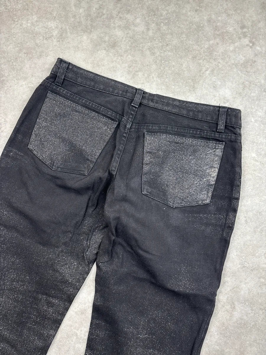 2000s Roberto Cavalli Black Denim Metallic Coated Straight-Leg Jeans UhAvsvxA 8