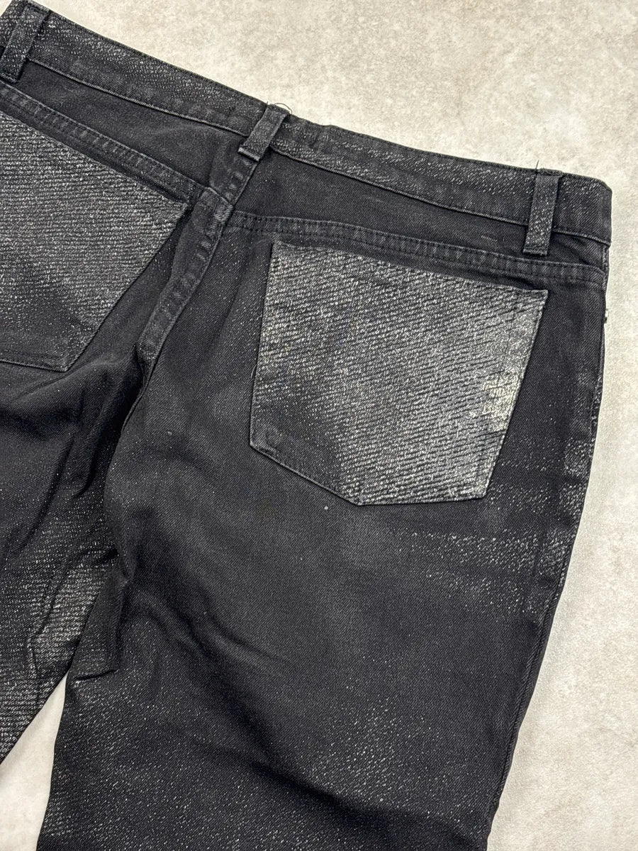2000s Roberto Cavalli Black Denim Metallic Coated Straight-Leg Jeans UhAvsvxA 9