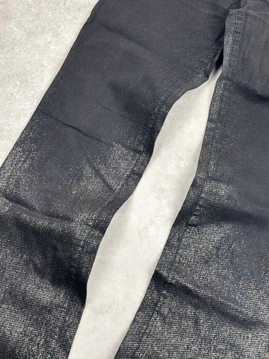 2000s Roberto Cavalli Black Denim Metallic Coated Straight-Leg Jeans UhAvsvxA 5