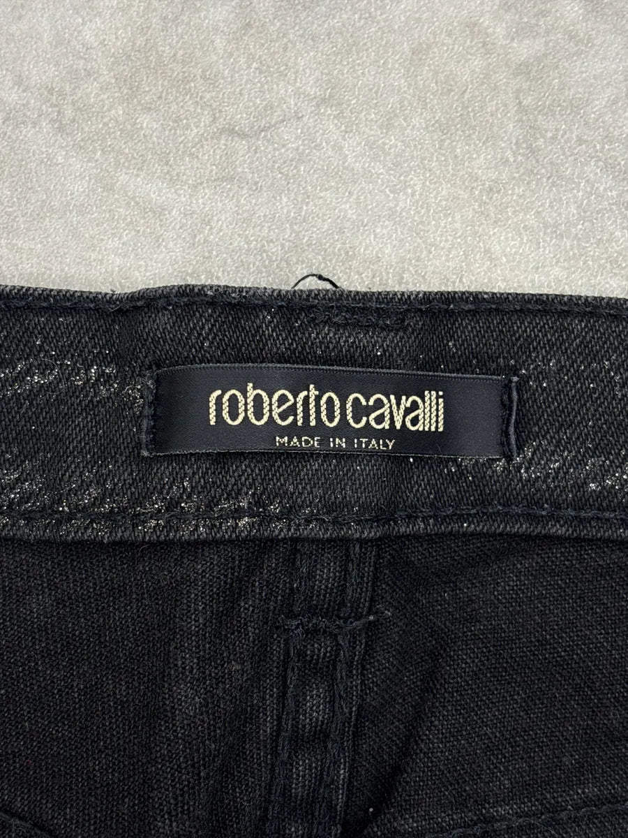2000s Roberto Cavalli Black Denim Metallic Coated Straight-Leg Jeans UhAvsvxA 11