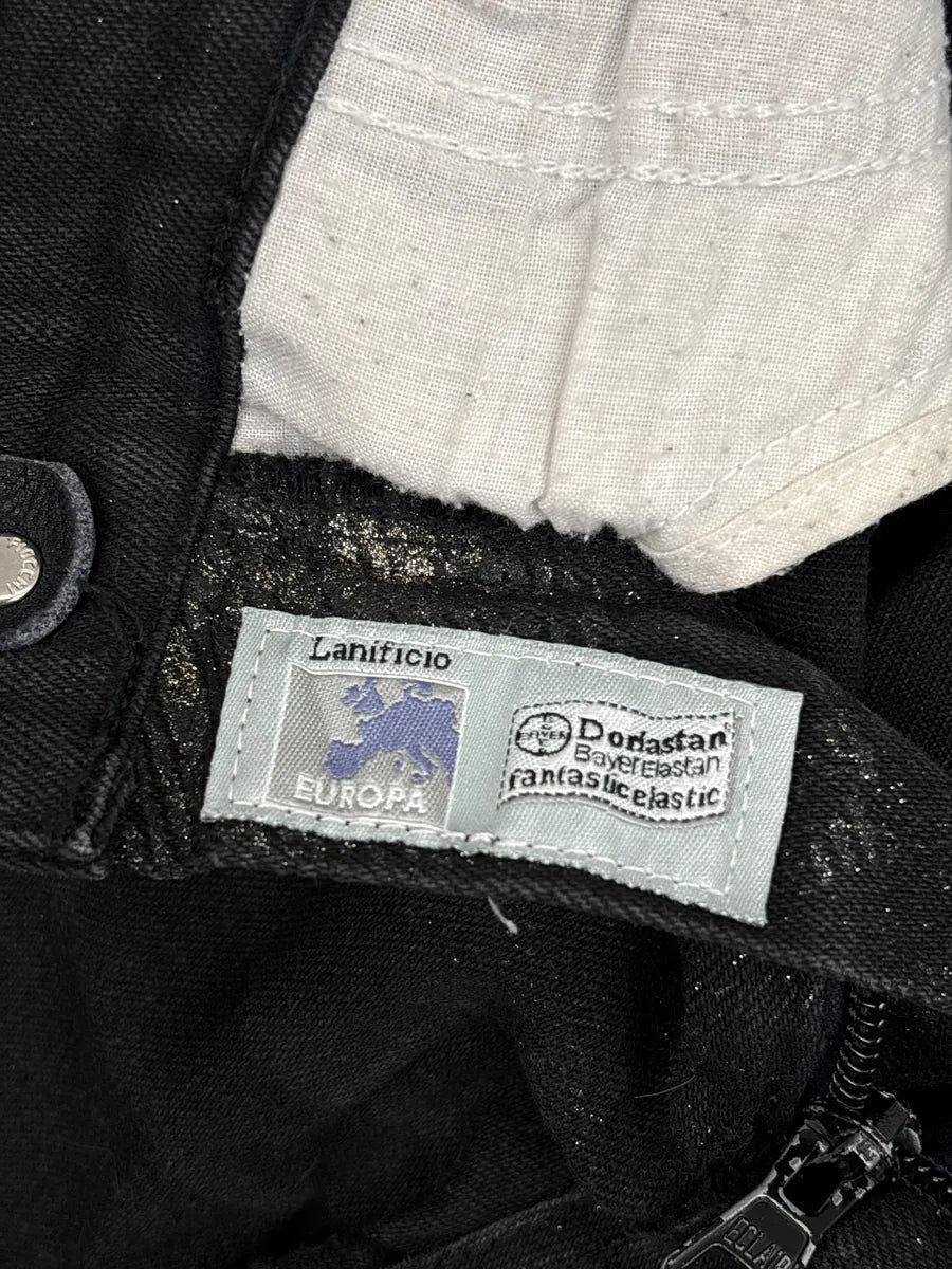 2000s Roberto Cavalli Black Denim Metallic Coated Straight-Leg Jeans UhAvsvxA 12