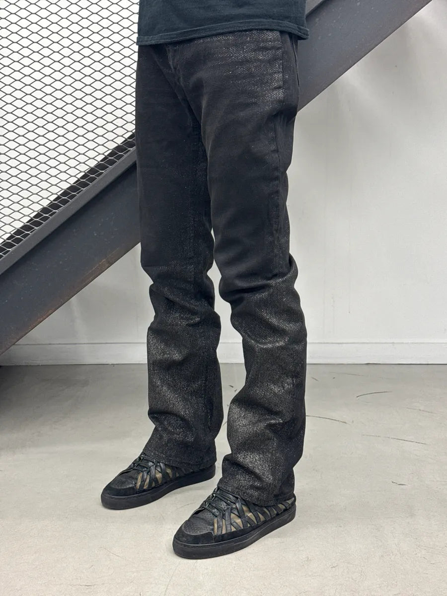 2000s Roberto Cavalli Black Denim Metallic Coated Straight-Leg Jeans UhAvsvxA 2