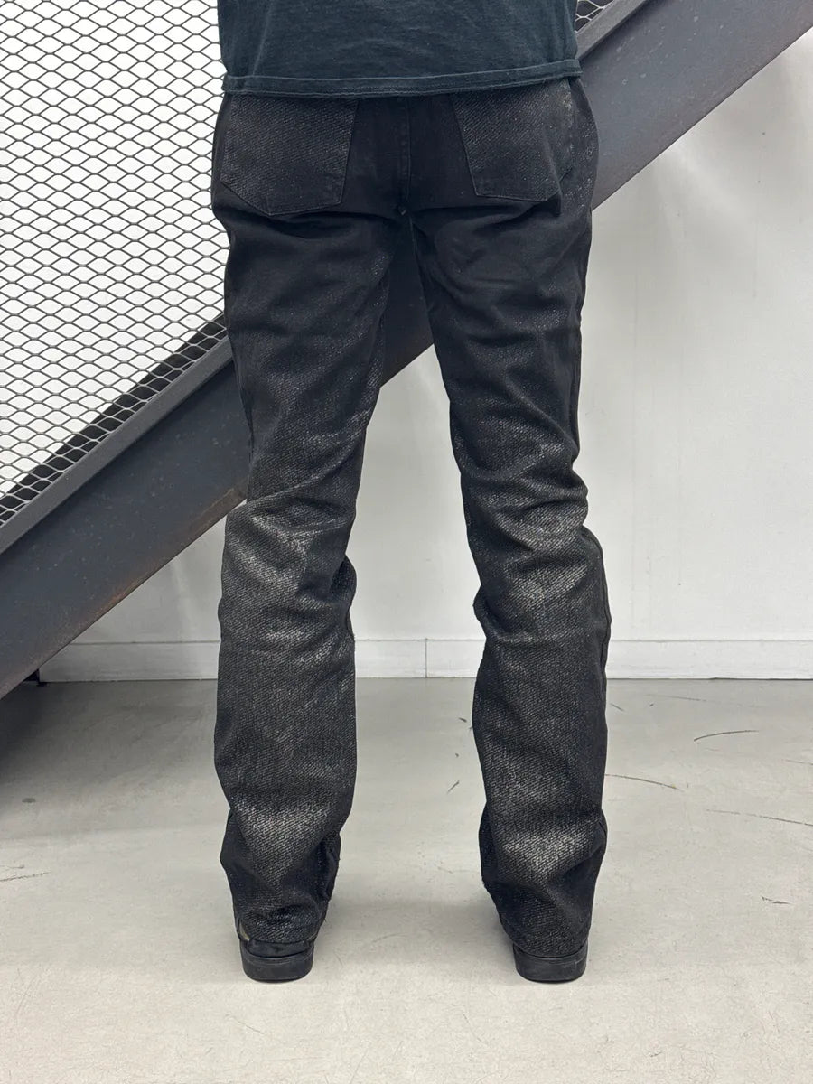 2000s Roberto Cavalli Black Denim Metallic Coated Straight-Leg Jeans UhAvsvxA 3