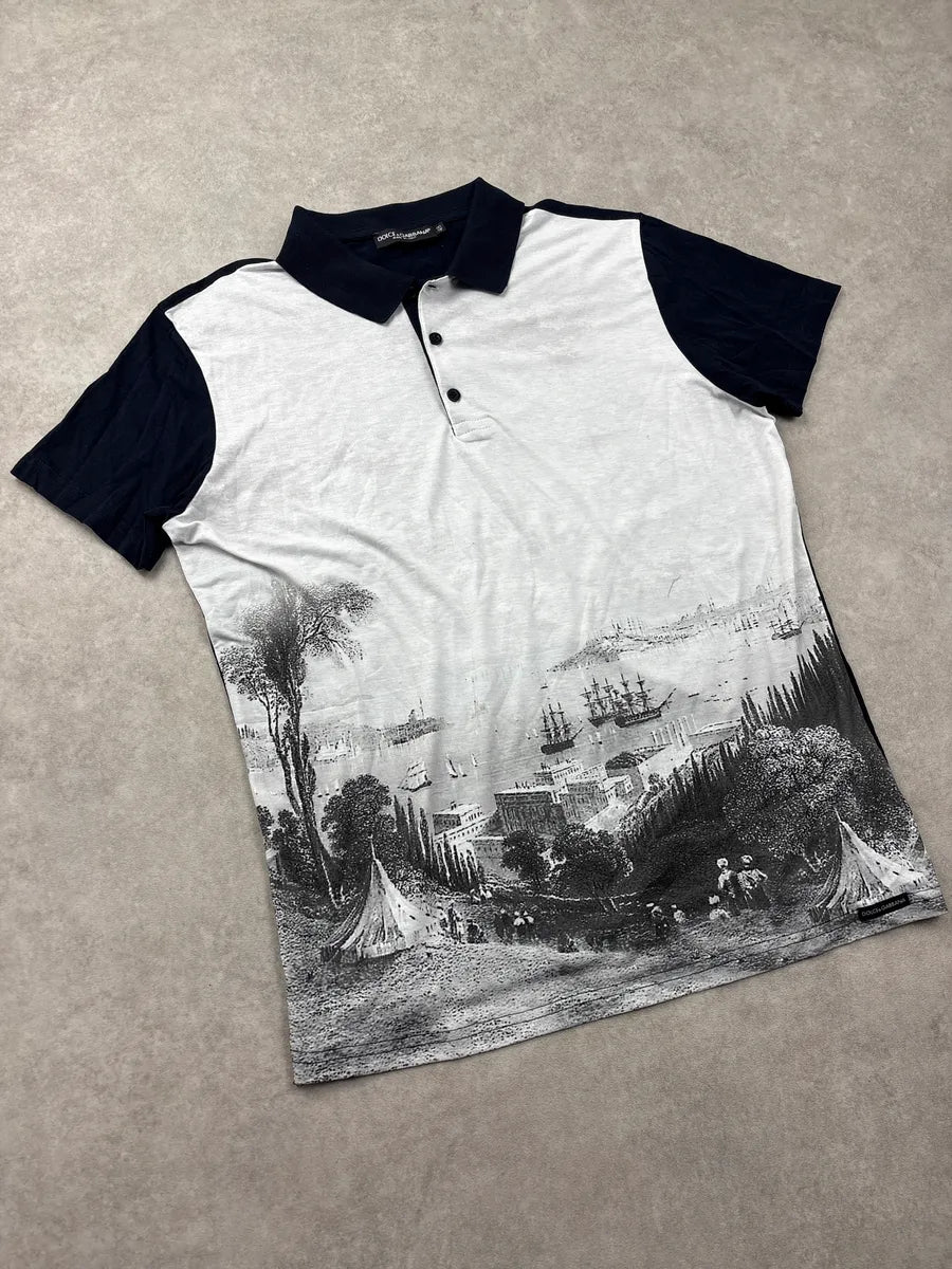 SS2014 Dolce & Gabbana White & Navy Scenic Landscape Polo UjEuDsXH 3