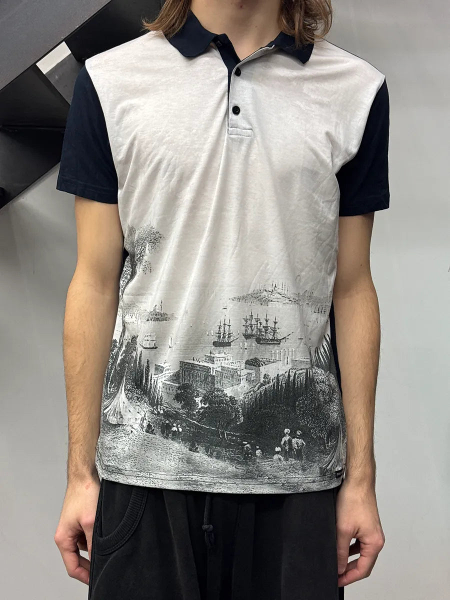 SS2014 Dolce & Gabbana White & Navy Scenic Landscape Polo UjEuDsXH 1
