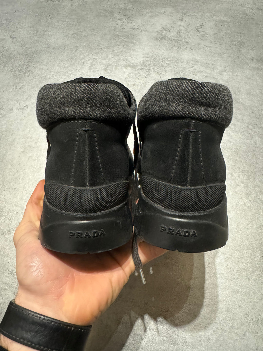 Prada Vibram Black Combat Strap Leather Low Boots  (42) - 6