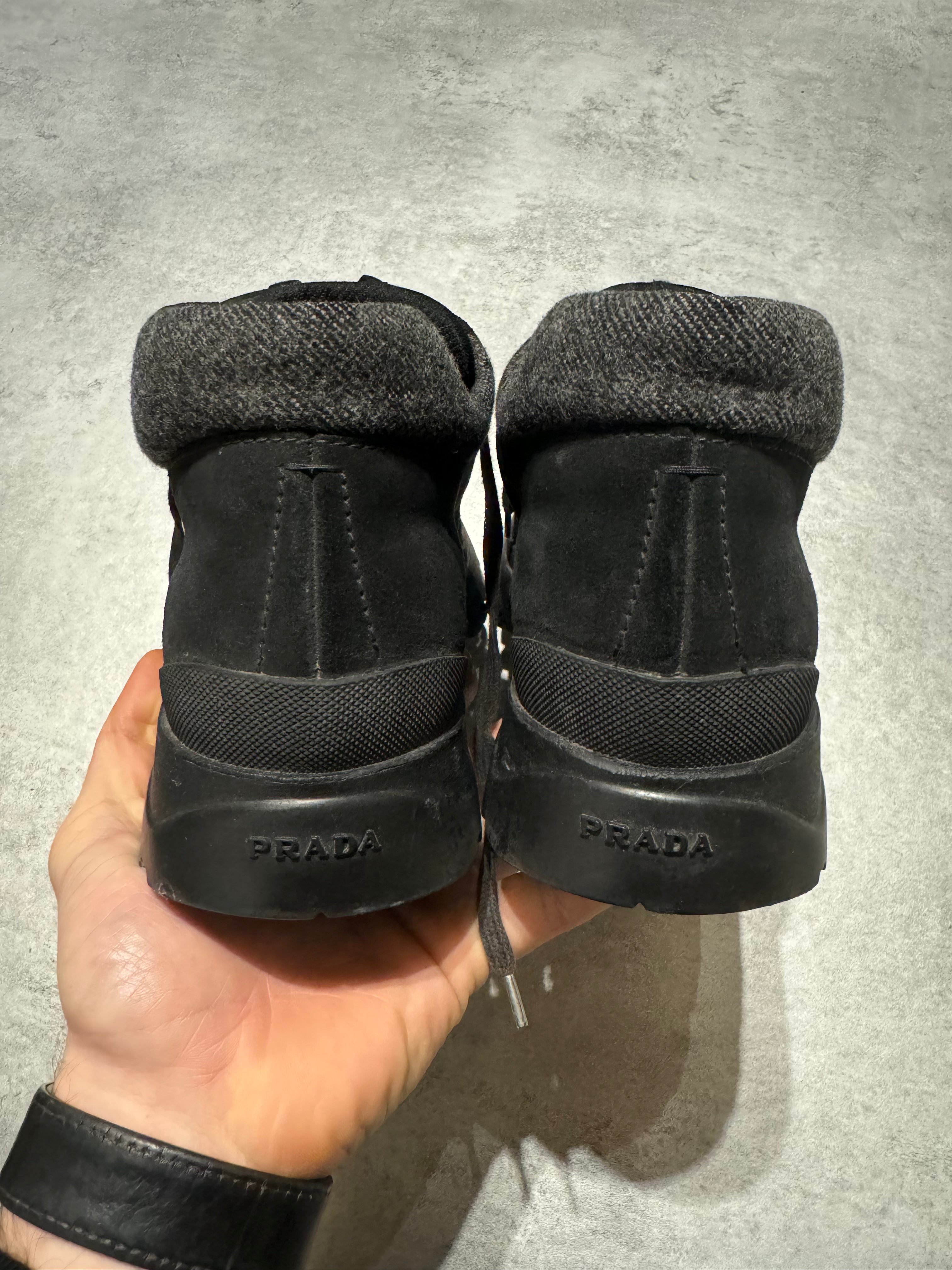 Prada Vibram Black Combat Strap Leather Low Boots  (42) - 6