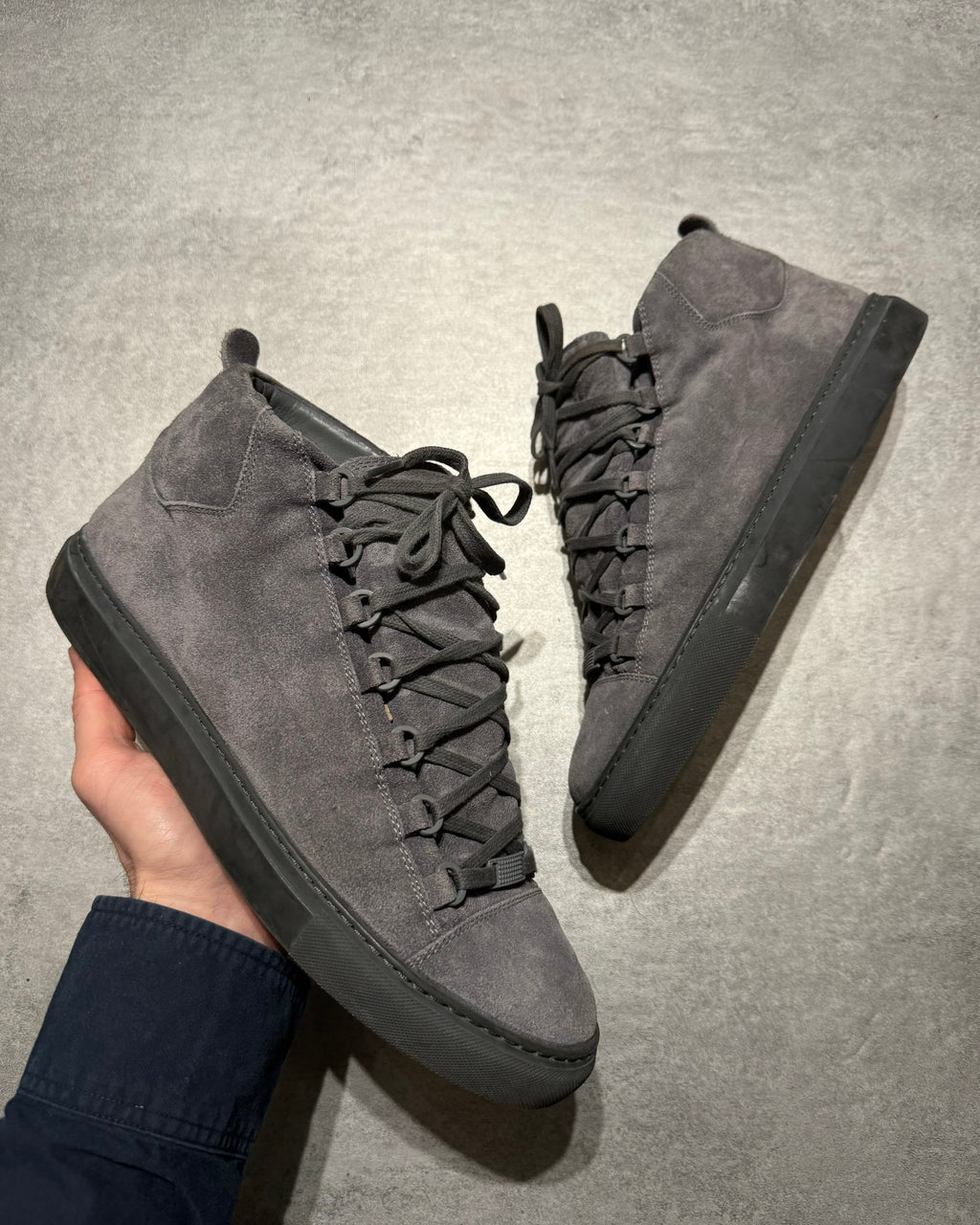 Balenciaga Arena Grey Suede High Top Sneakers (41) - 1