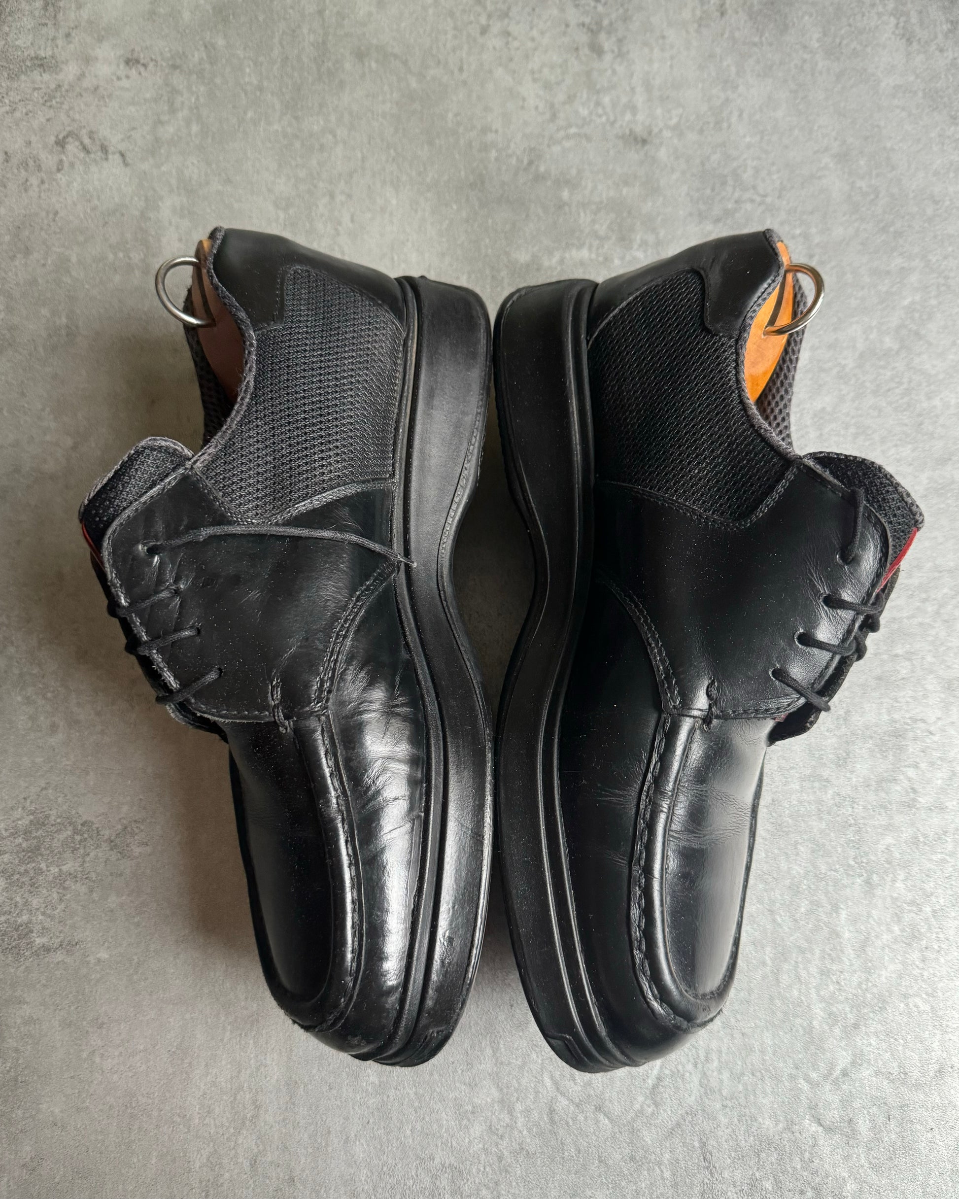 AW2000 Prada Cozy Black Mesh Leather Derby Shoes (40) - 9