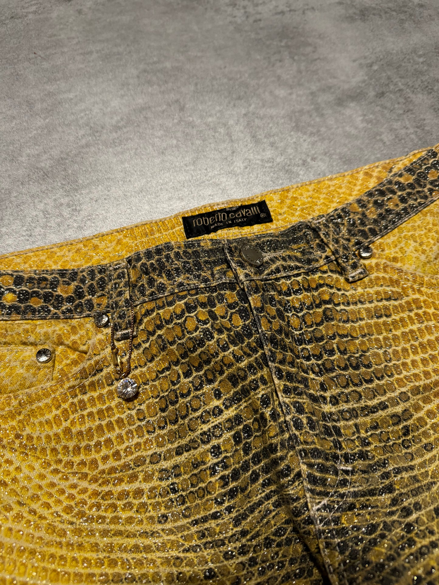 1990s Roberto Cavalli Bees Yellow Scales Pants (S) - 7