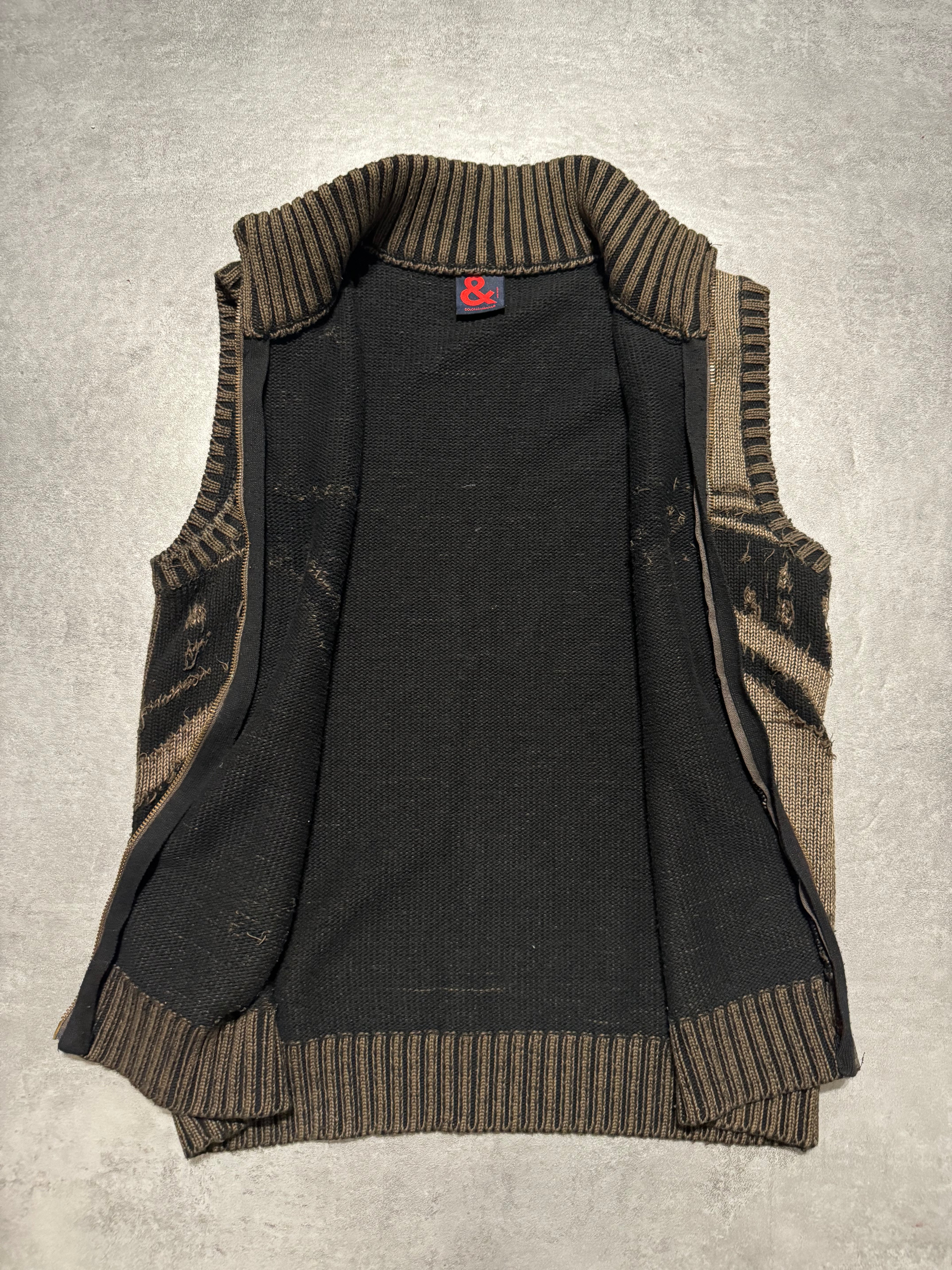 2000s Dolce & Gabbana Brown Horizon Sleeveless Zip-Up Sweater (S) - 5