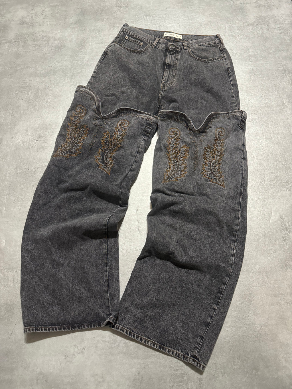 SS2024 Y/Project Maxi Cavalier Denim Grey Astro Pants (M) - 5