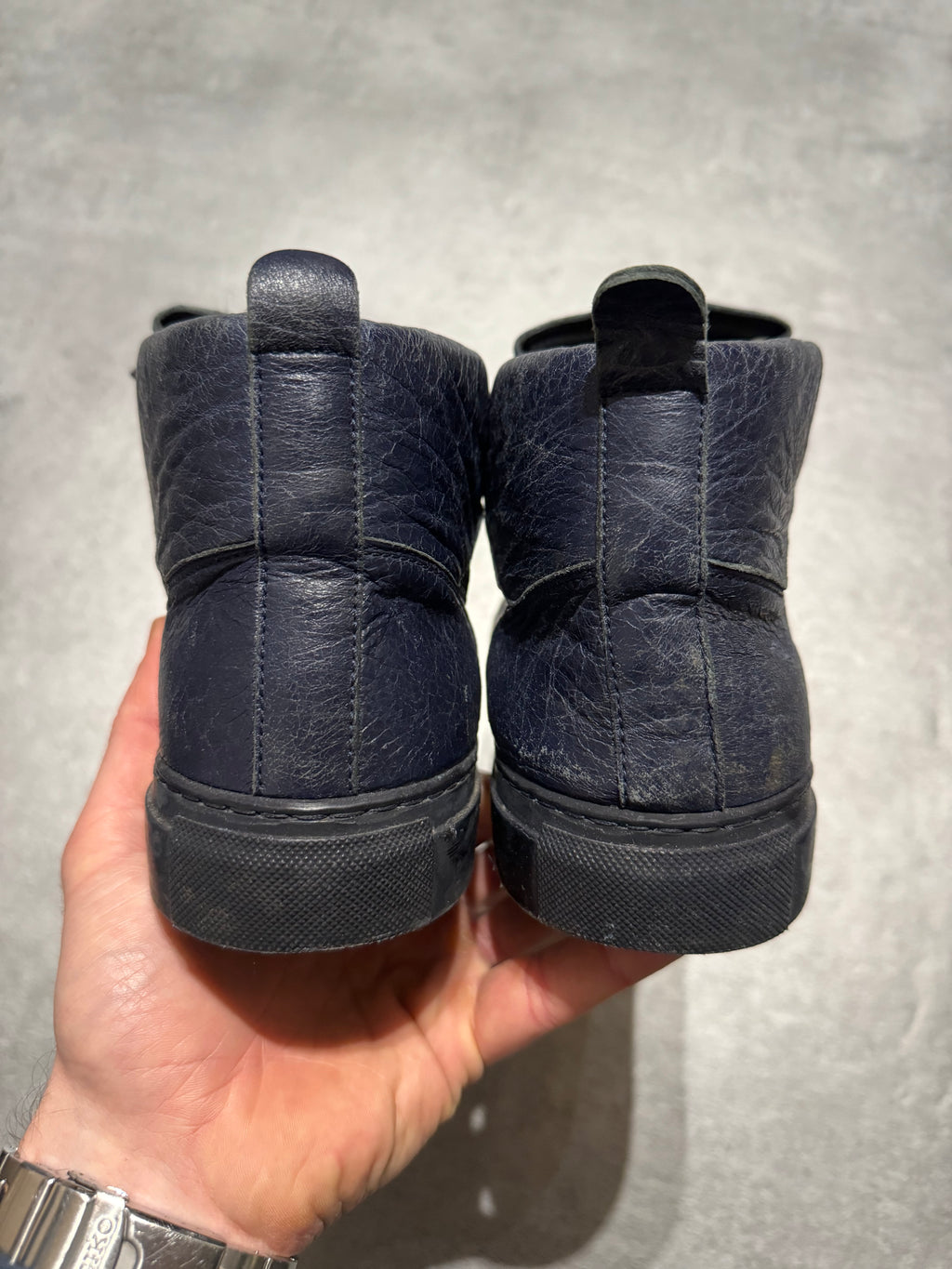 Balenciaga Arena Navy High Top Leather Sneakers (42,5) - 2