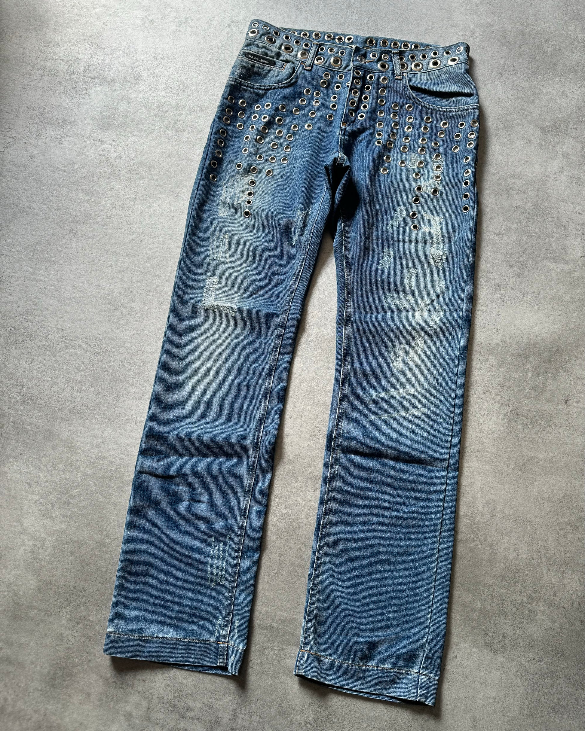 SS2006 Dolce & Gabbana Eyled Punk Holes Jeans (S) - 11