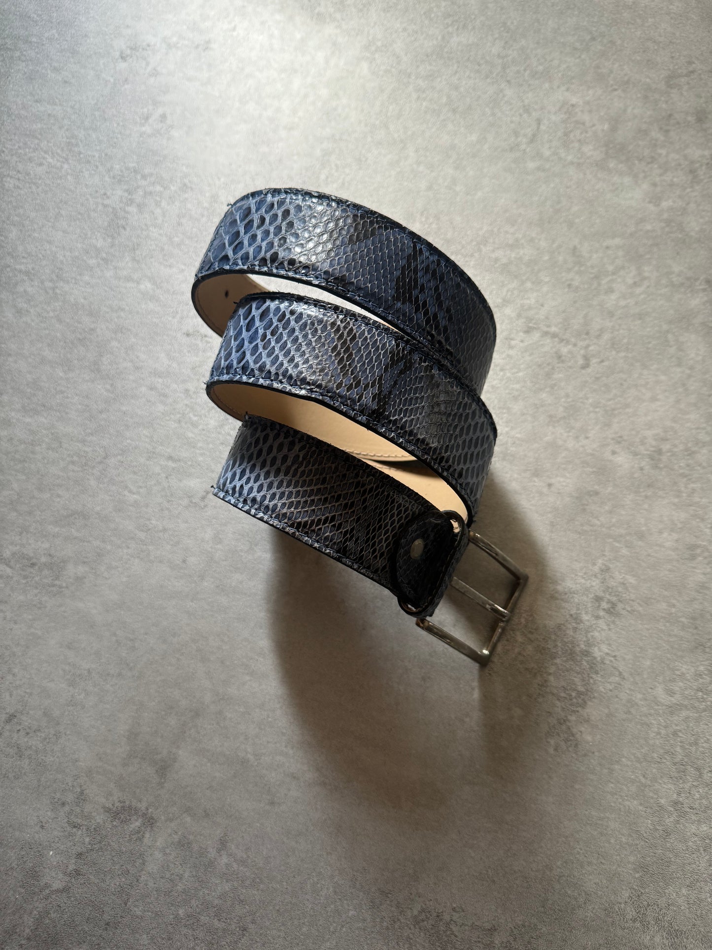 Artisanal Italian Python Leather Navy Belt (OS) - 2