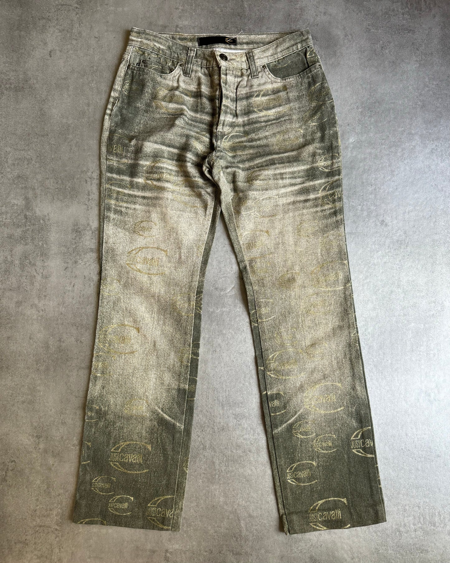 AW2003 Cavalli Propaganda Logo Faded Olive Archive Pants (XS) - 1