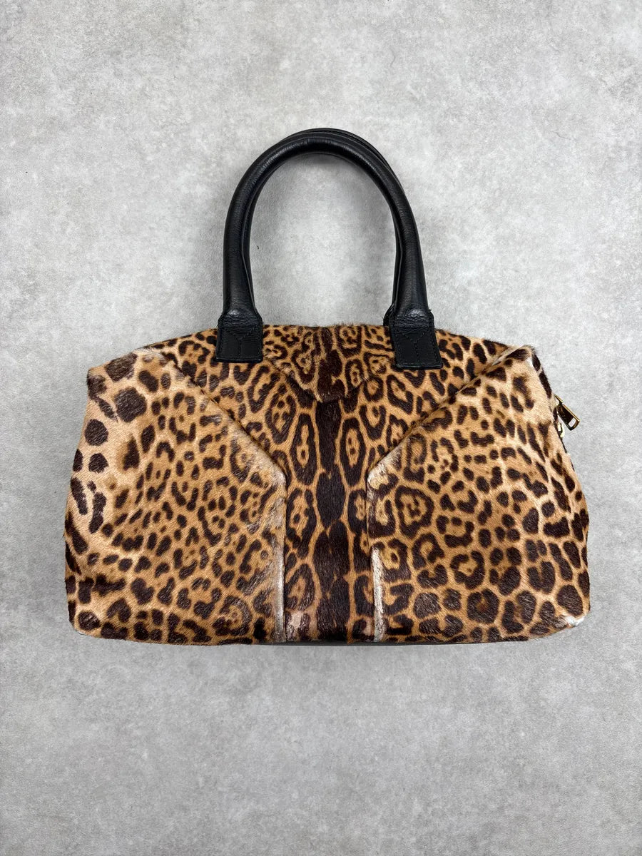 2000s Yves Saint Laurent Brown Pony Hair Leopard Muse Handle Bag UuXvBLVj 0