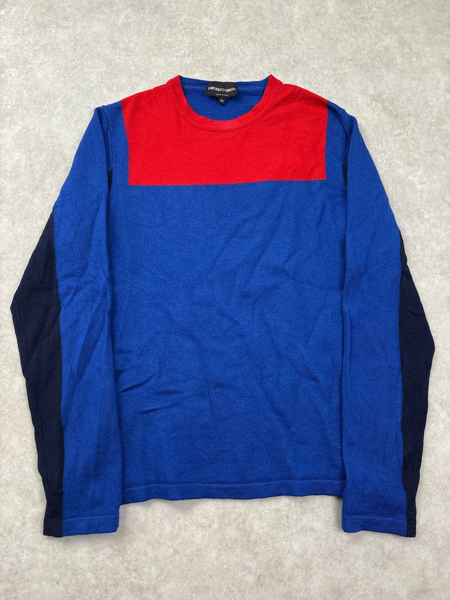 2000s Emporio Armani Blue & Red Colorblock Sweater UuqswVIi 0