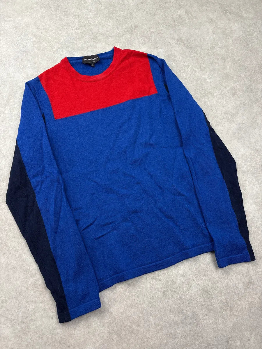 2000s Emporio Armani Blue & Red Colorblock Sweater UuqswVIi 3