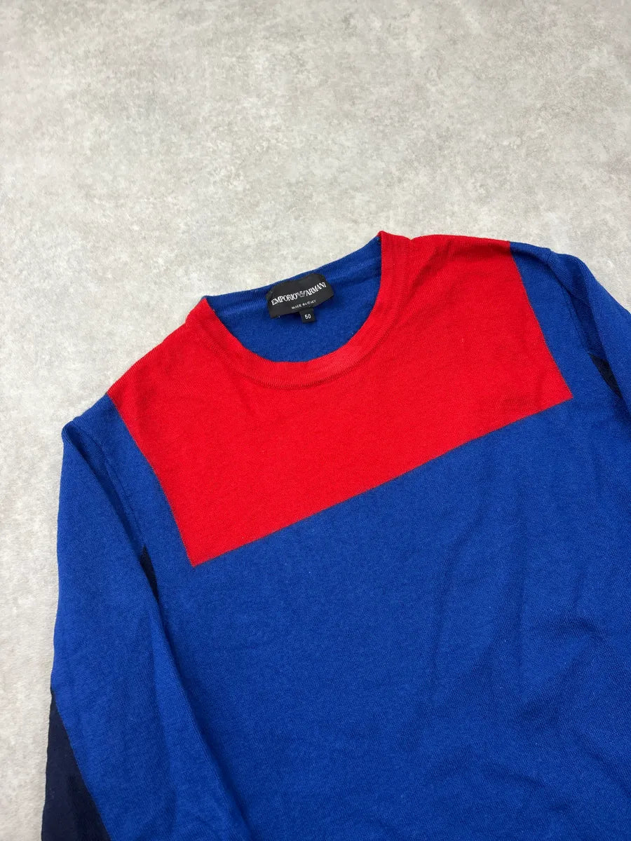 2000s Emporio Armani Blue & Red Colorblock Sweater UuqswVIi 4