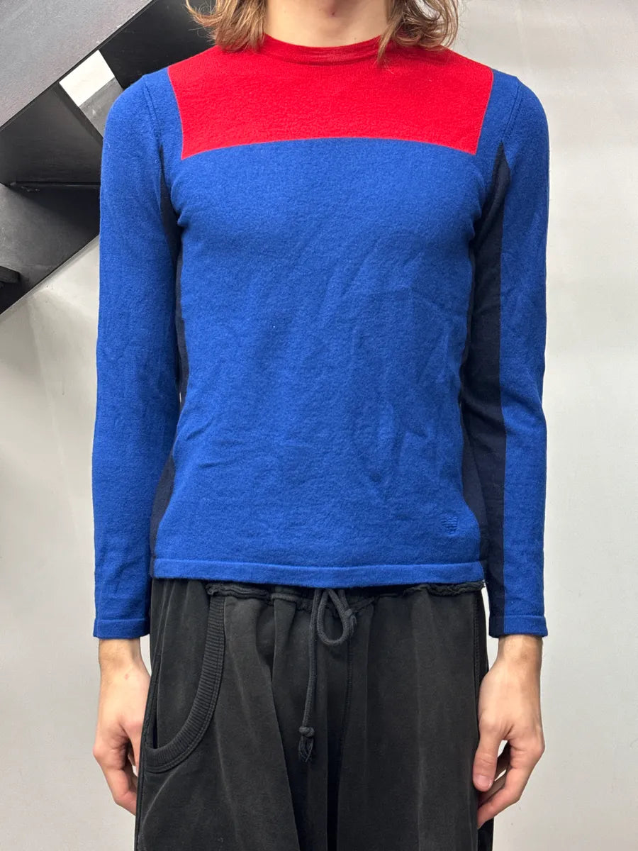 2000s Emporio Armani Blue & Red Colorblock Sweater UuqswVIi 1