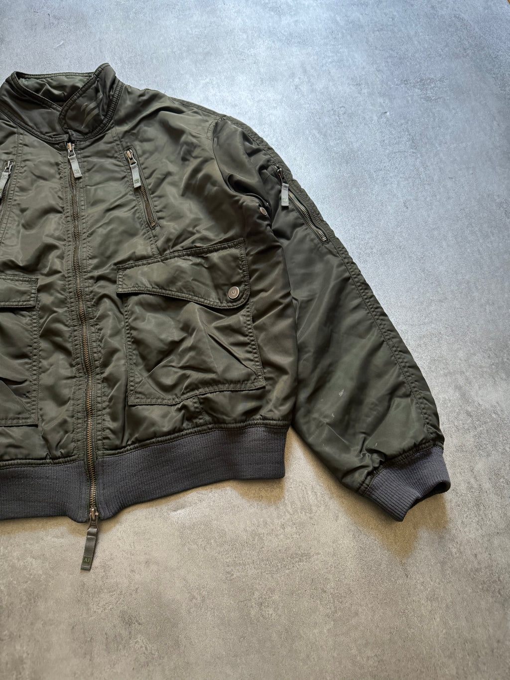 2000s Armani Olive Utility Drift Bomber Jacket (L) - 4