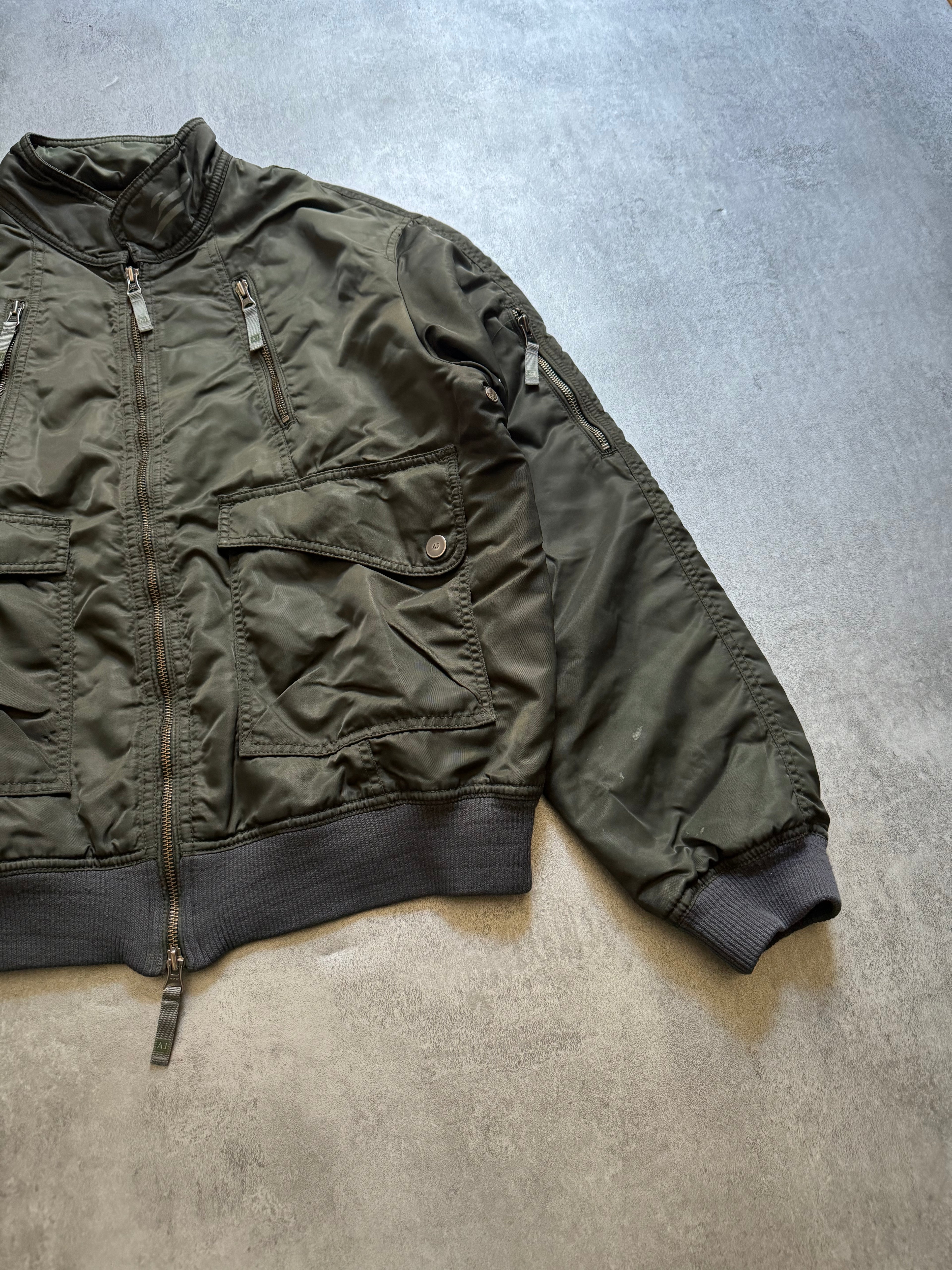 2000s Armani Olive Utility Drift Bomber Jacket (L) - 4