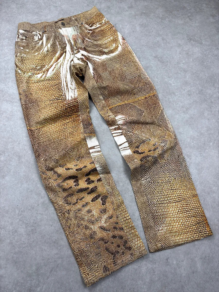 2000s Roberto Cavalli Golden & Brown Animal Kingdom Pants UxZkUaZN 5