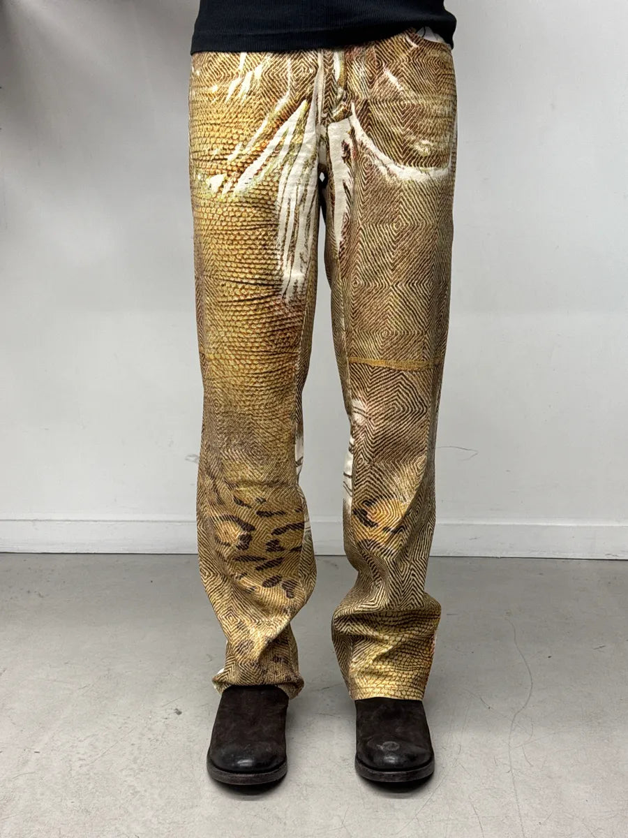 2000s Roberto Cavalli Golden & Brown Animal Kingdom Pants UxZkUaZN 0