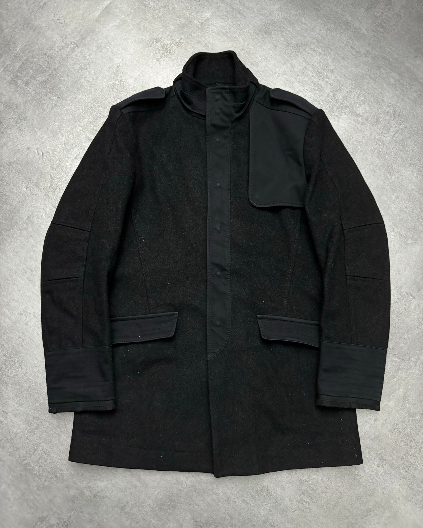 2000s Moschino Imperial Black Utilitarian Wool Trench Coat (M) - 1