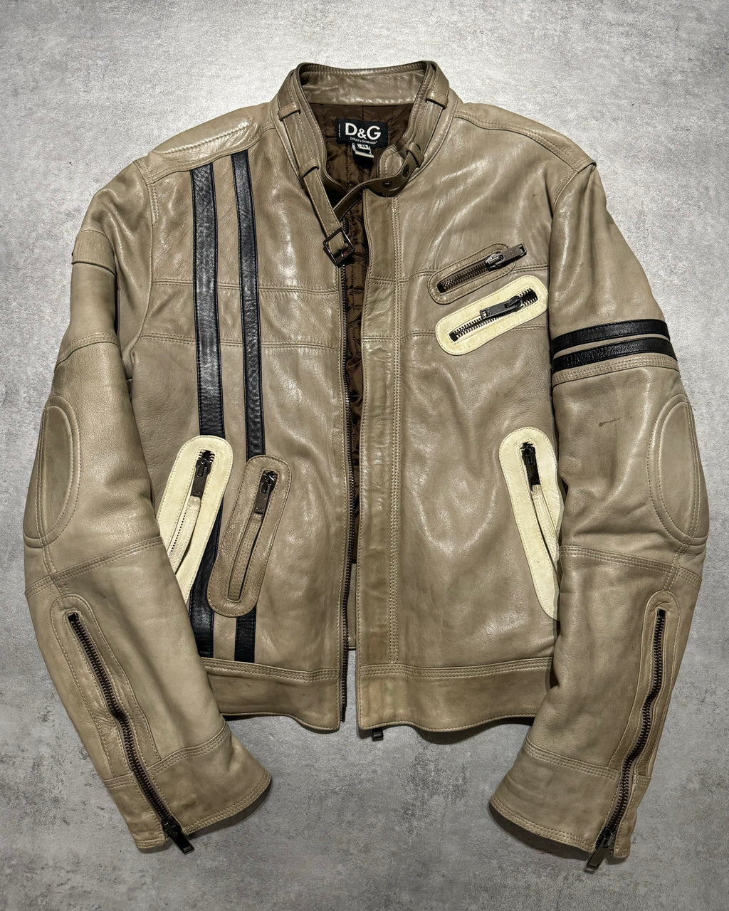 AW2004 Dolce & Gabbana Astro Biker Cafe Cream Leather Jacke (M/L) - 8