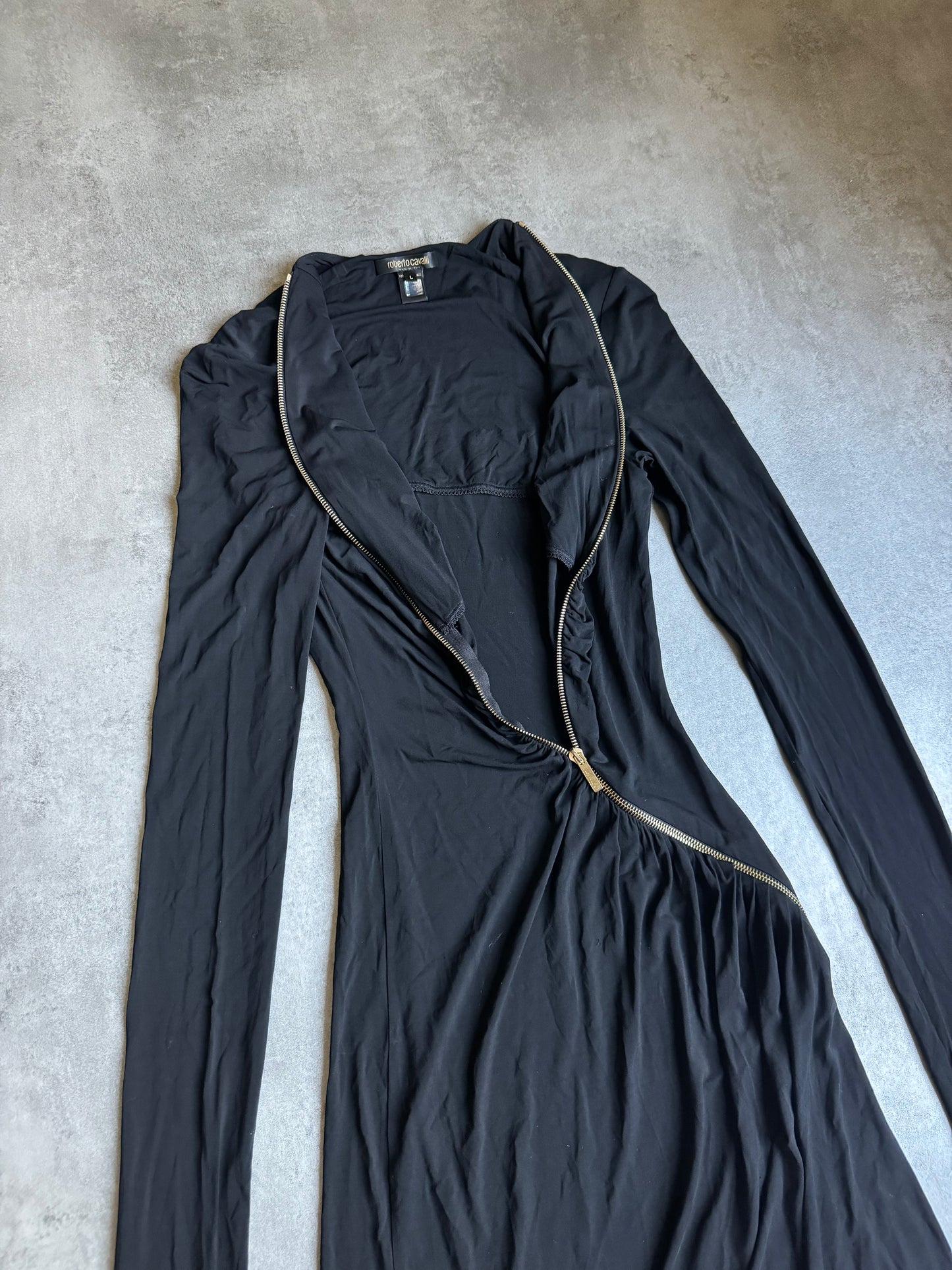 Roberto Cavalli Black Tornado Zip Knit Dress (S) - 8