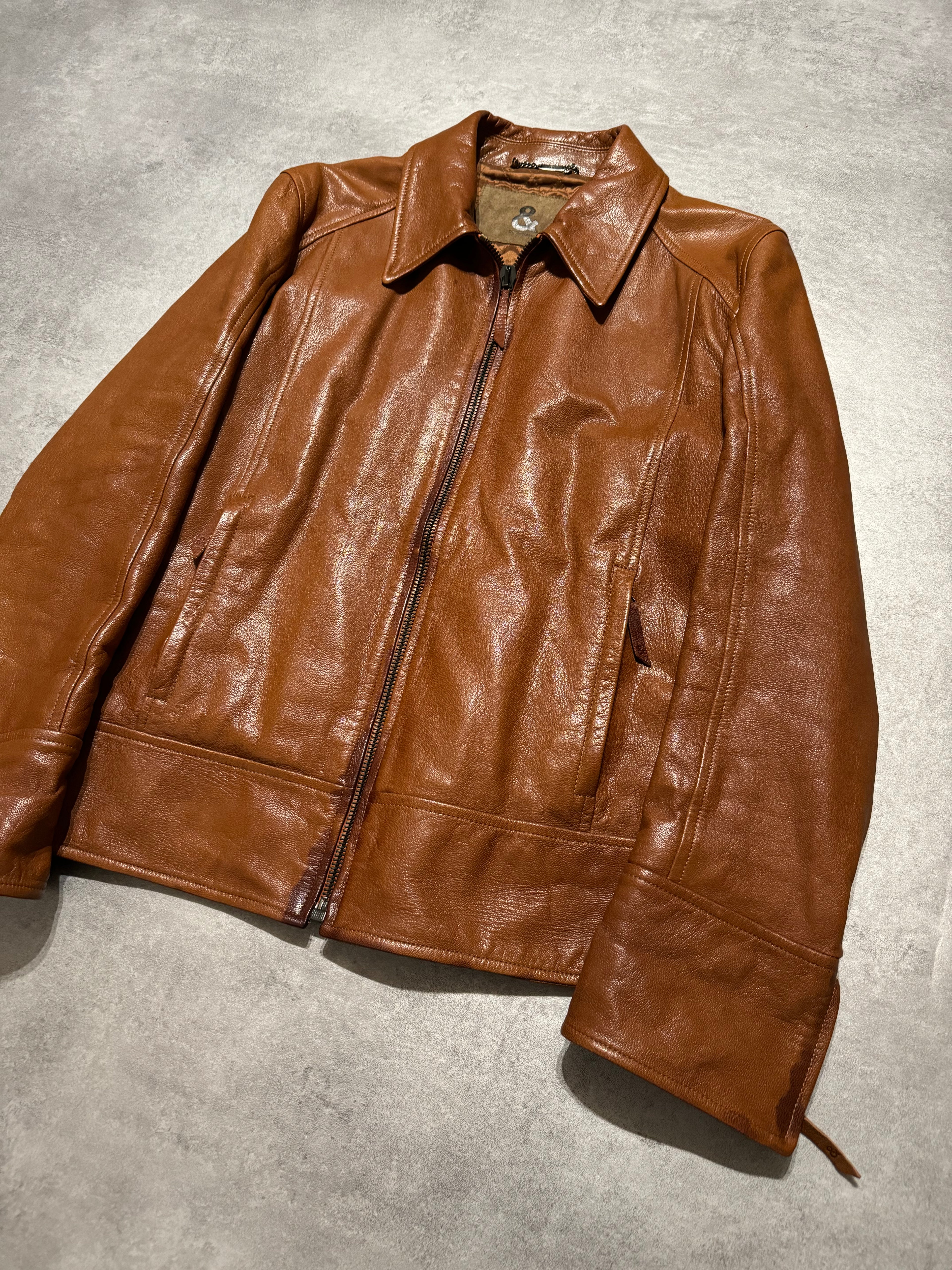 2000s Dolce & Gabbana Brown Coach Leather Jacket (M) - 12