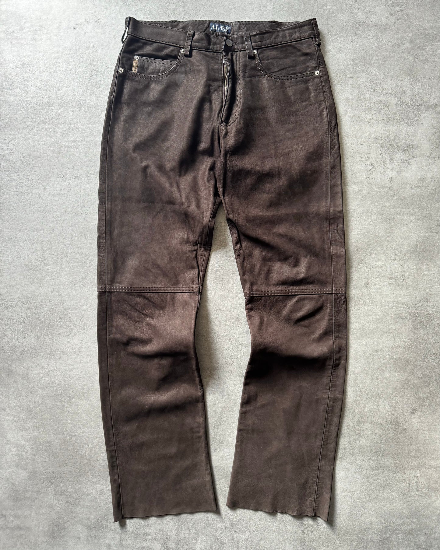 2000s Armani Brown Cozy Leather Pants (L) - 1