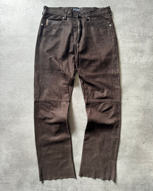 2000s Armani Brown Cozy Leather Pants (L) - 1