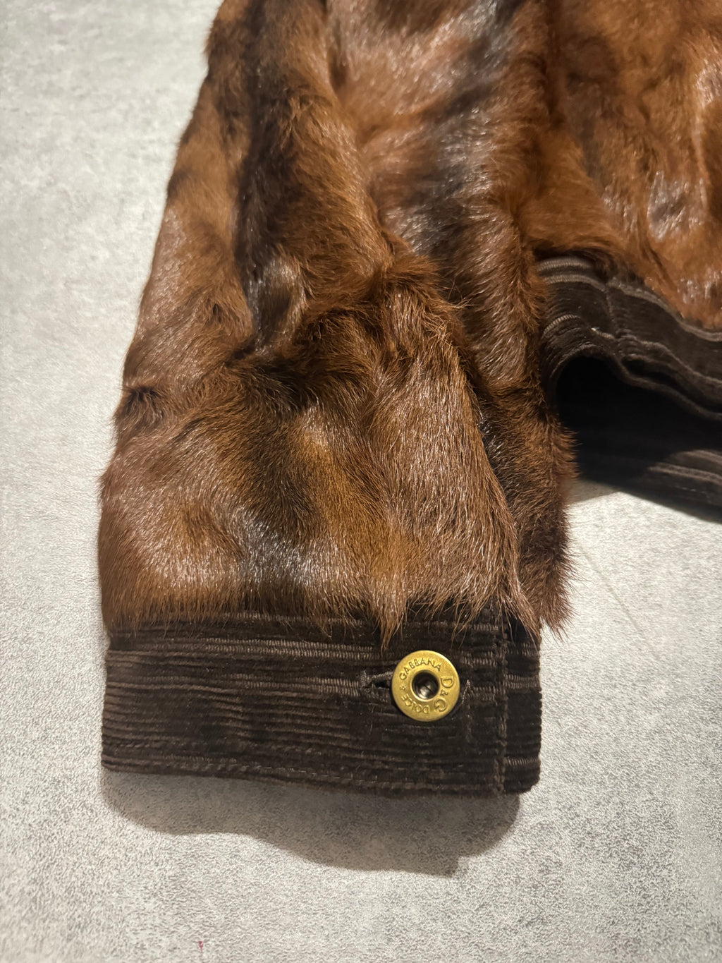2000s Dolce & Gabbana Brown Fur Buttoned Velvet Jacket (S) - 6