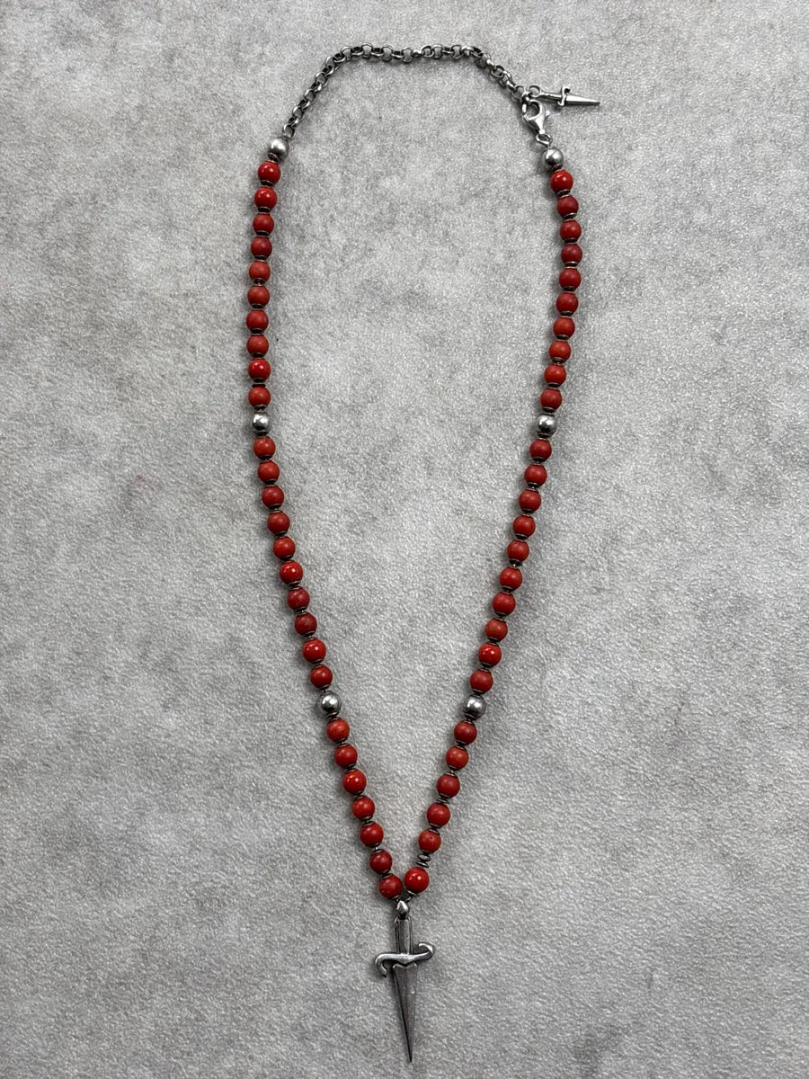 Cesare Paciotti Red Beaded Dagger Pendant Necklace VIGbmMjd 0