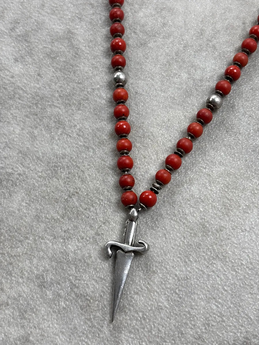 Cesare Paciotti Red Beaded Dagger Pendant Necklace VIGbmMjd 2
