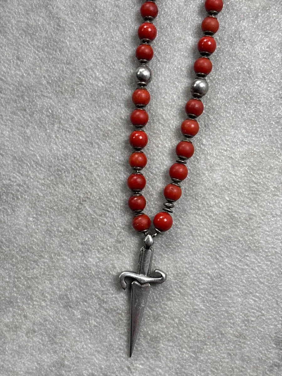 Cesare Paciotti Red Beaded Dagger Pendant Necklace VIGbmMjd 6