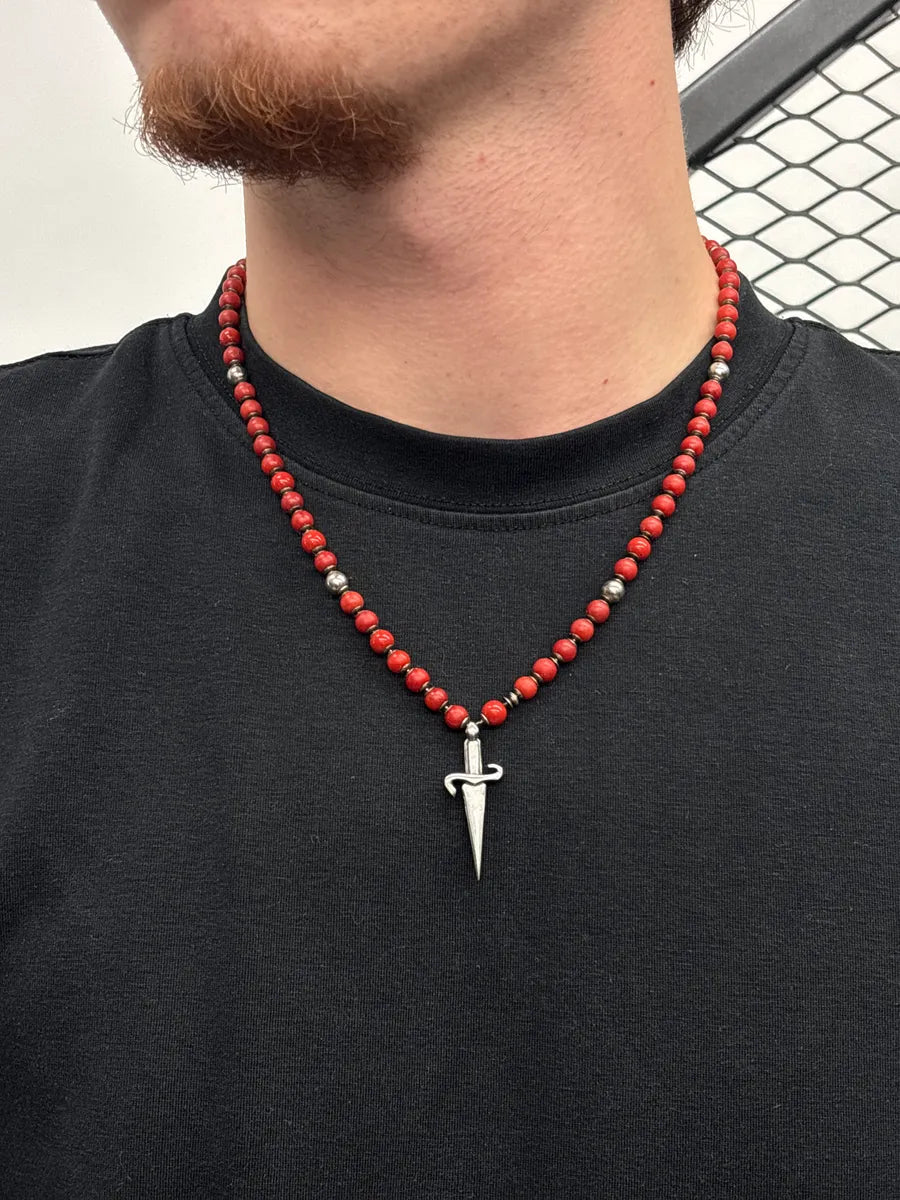 Cesare Paciotti Red Beaded Dagger Pendant Necklace VIGbmMjd 1