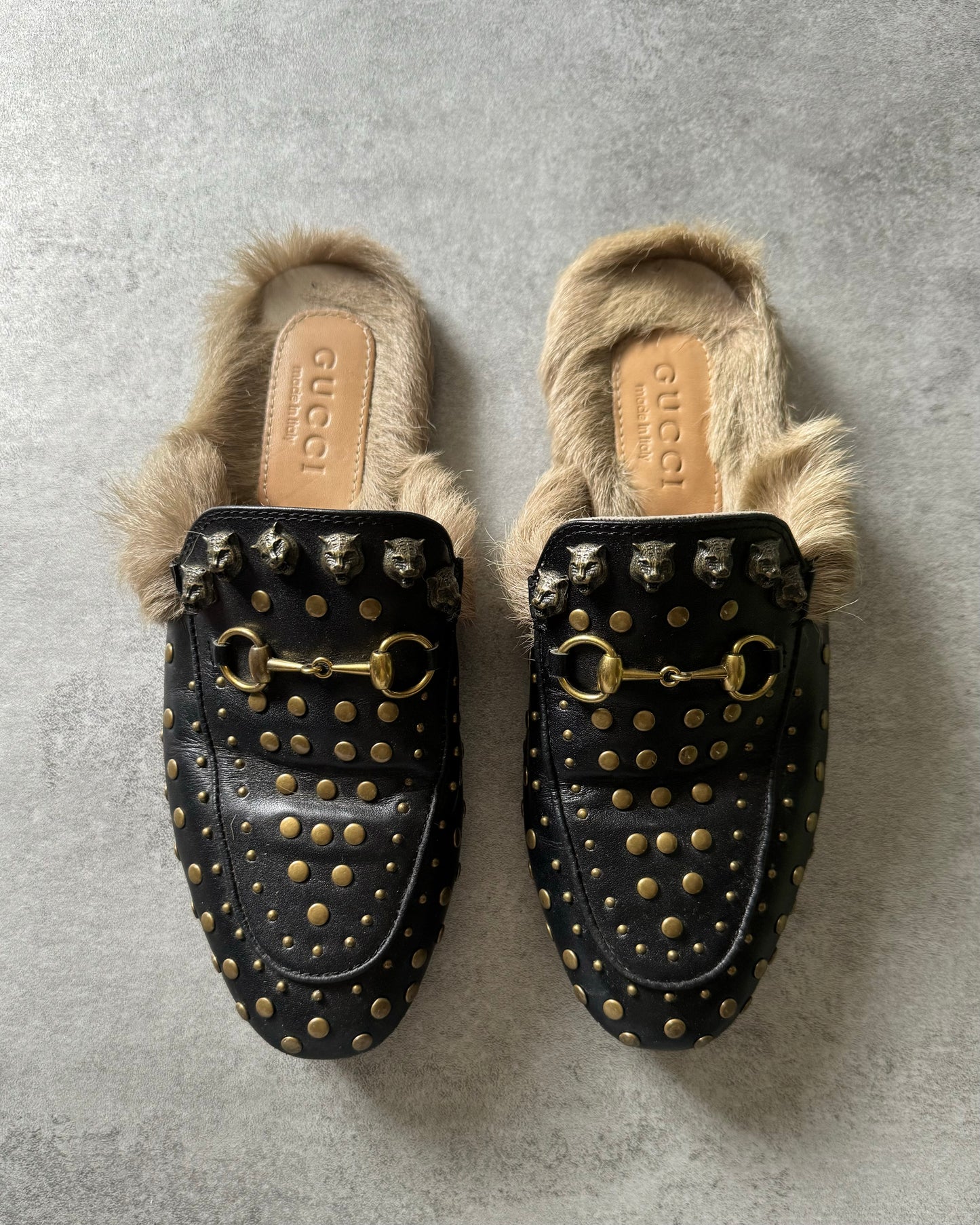 Gucci Princetown Studded Leather Fur Mules (38) - 2