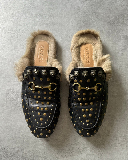 Gucci Princetown Studded Leather Fur Mules (38) - 2