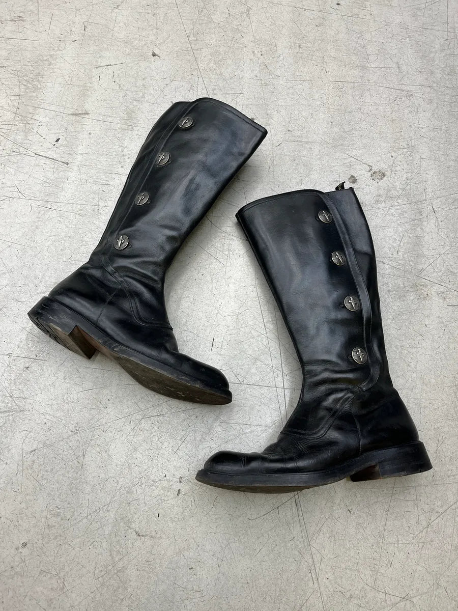 Cesare Paciotti Buttoned Black Leather High Boots VLbRrnsp 1