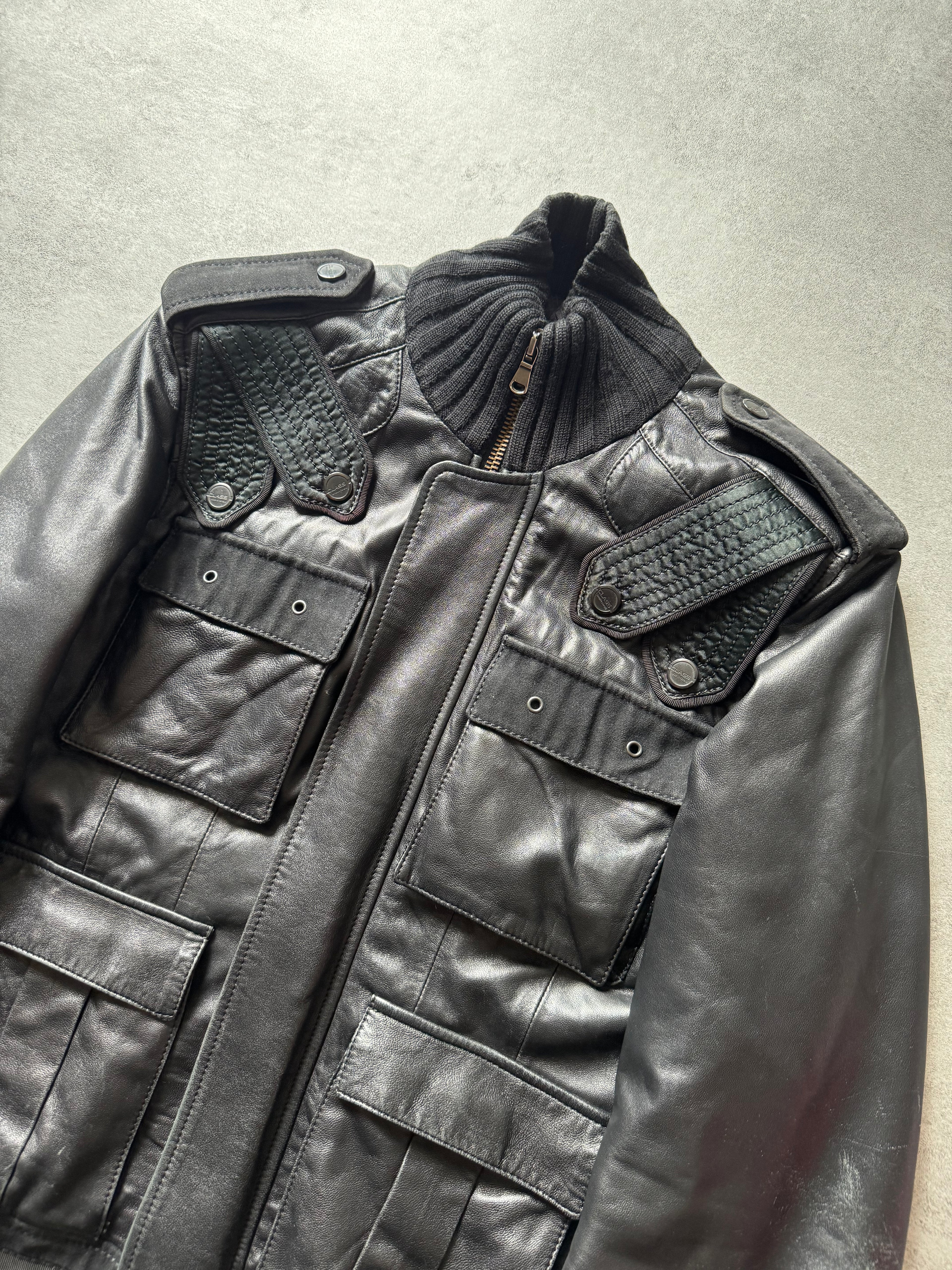 2000s Roberto Cavalli Class Biker Strapped Black Leather Jacket 2000s Roberto Cavalli Class Biker Strapped Black Leather Jacket