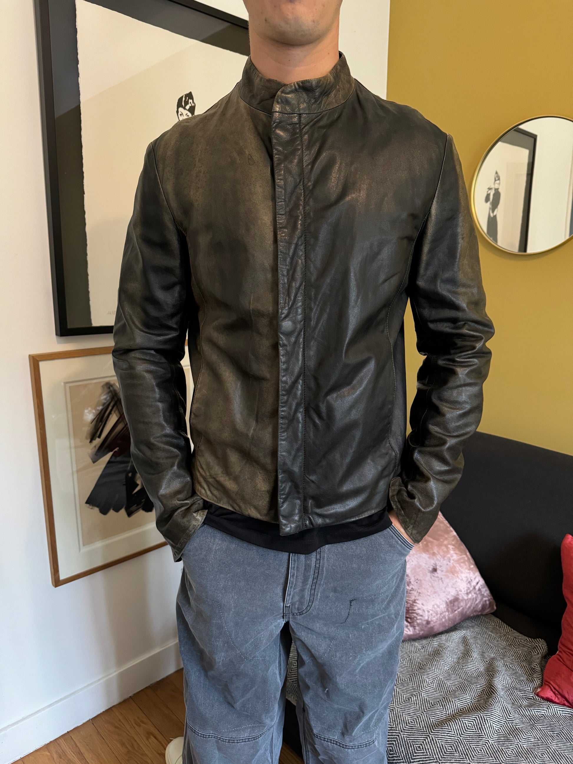 AW2019 Giorgio Armani Faded Samurai Leather Jacket (M) - 4