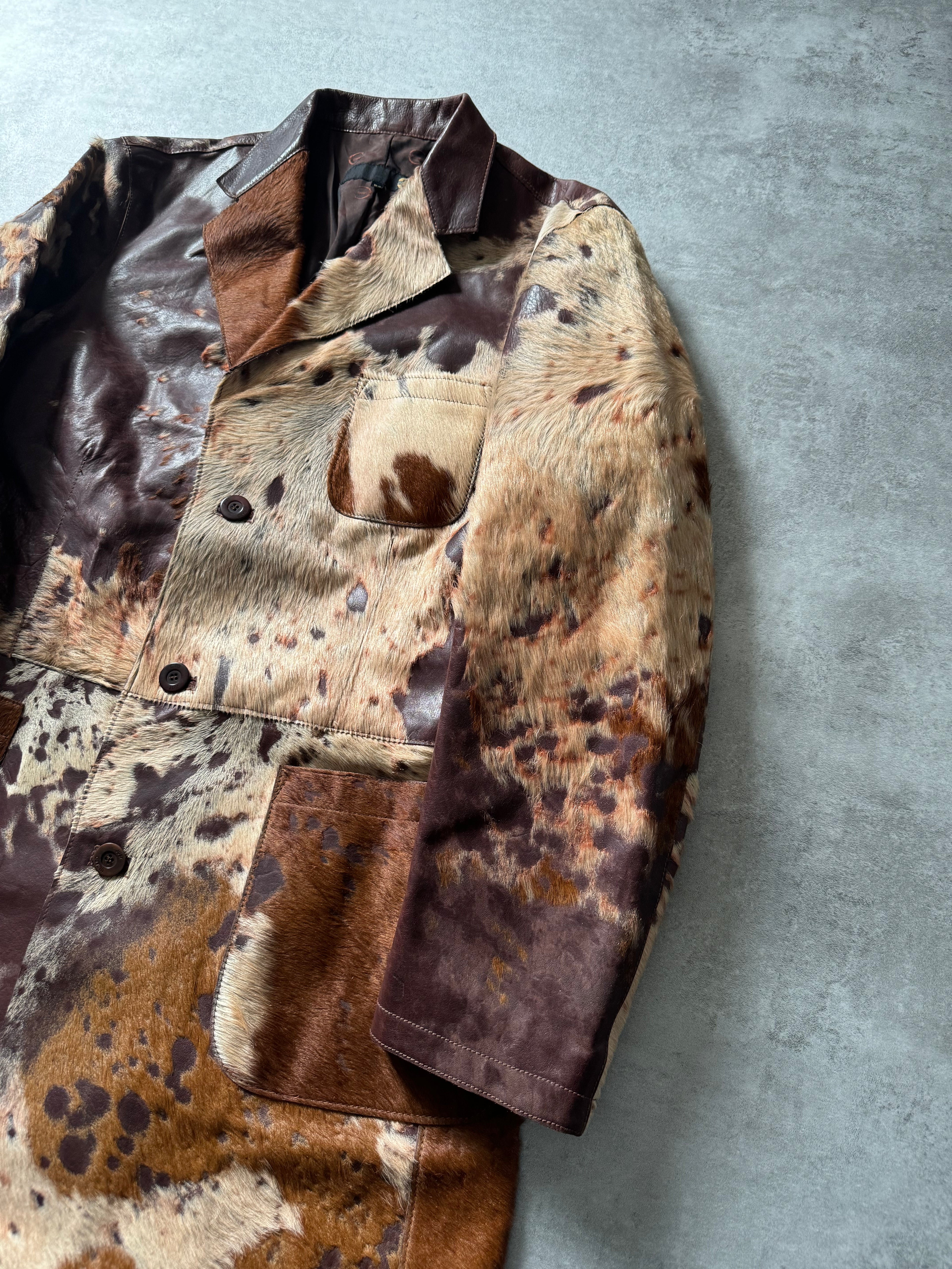 2000s Cavalli Imperial Brown Pony Hair Long Leather Jacket (L) - 7