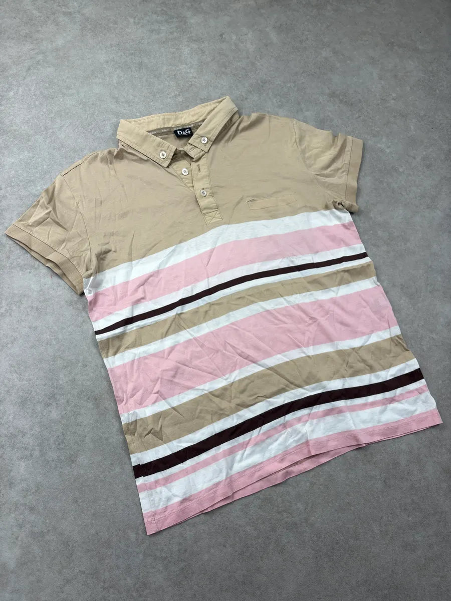 2000s Dolce & Gabbana Beige Striped Buttoned Collar Polo VUbzLPNP 3