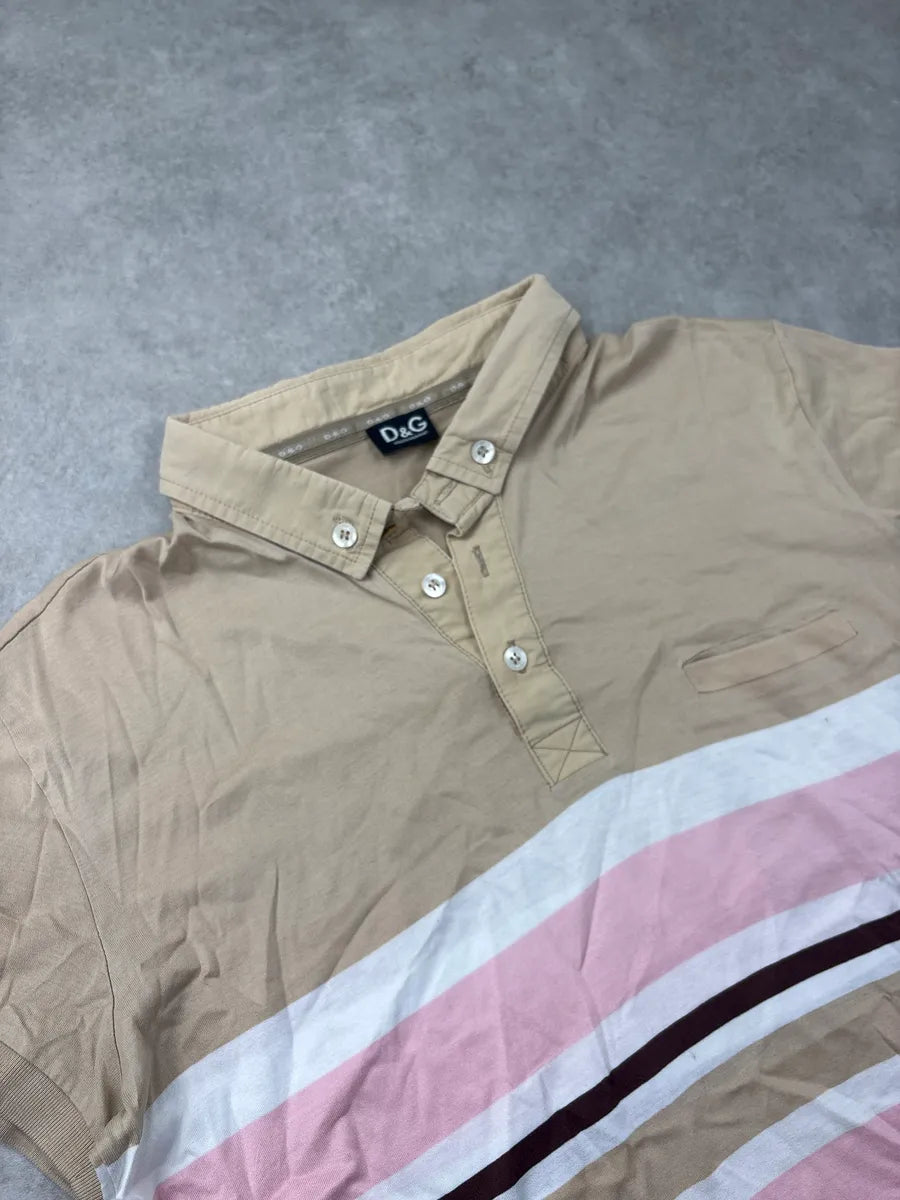 2000s Dolce & Gabbana Beige Striped Buttoned Collar Polo VUbzLPNP 4