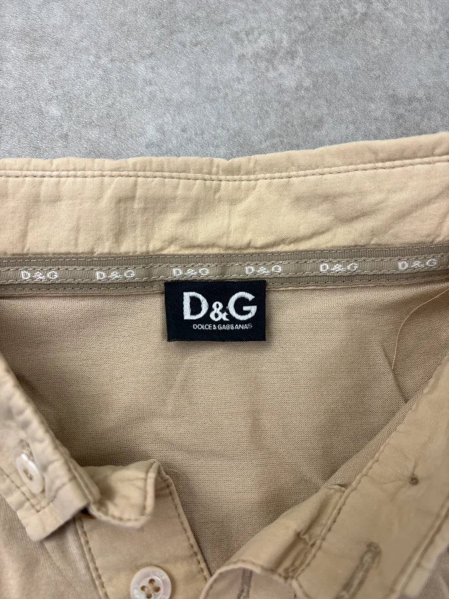 2000s Dolce & Gabbana Beige Striped Buttoned Collar Polo VUbzLPNP 7